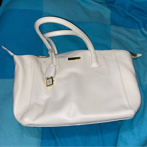 Joy & Iman Bags Joy Iman Large White Leather Tote Purse With Gold